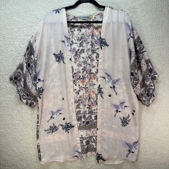 Figueroa‎ Flower Kimono Topper Floral Print Open Front Cover Up Small - Picture 1 of 9